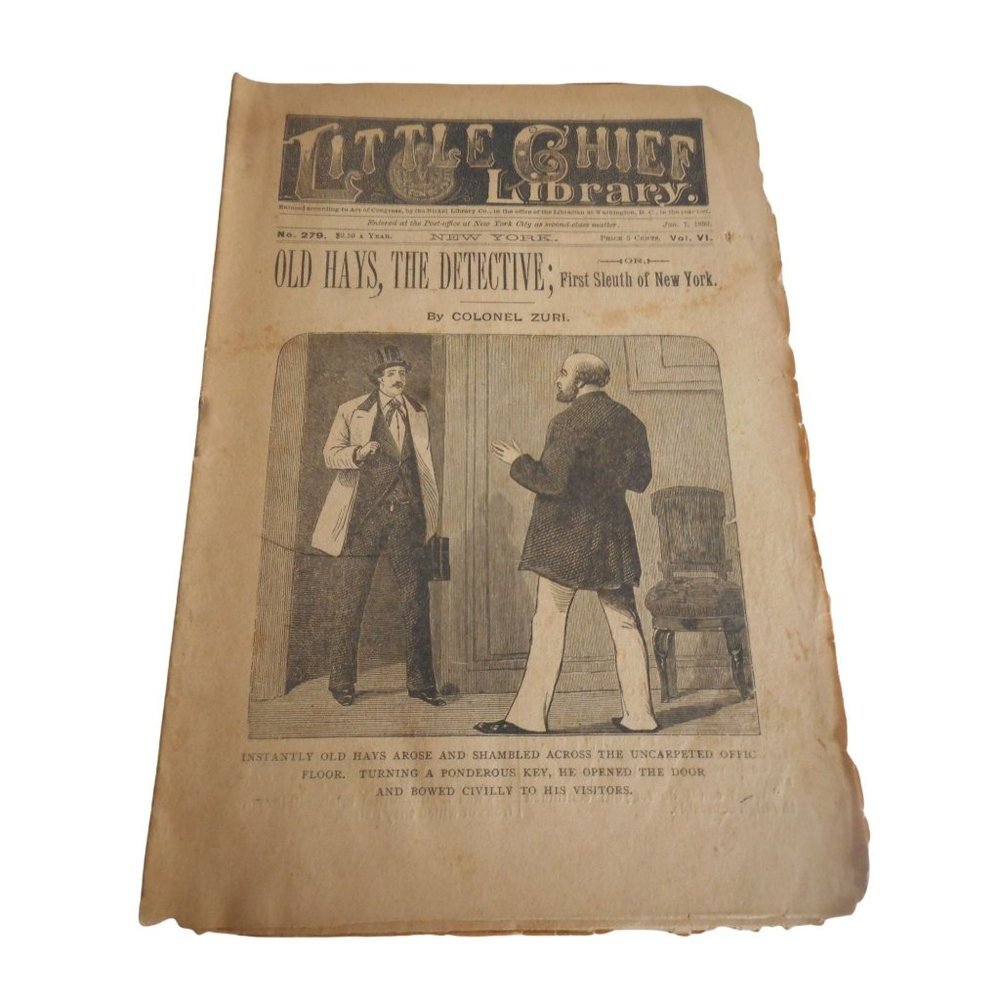 Rare Vintage Jan 7 1892 Little Chief Library Dime Novel Old Hays The Detective
